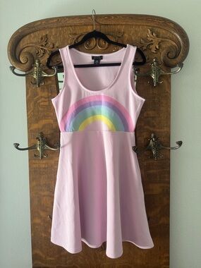 Light Pink Tank Mini Dress with Pastel Rainbow Graphic- pockets!